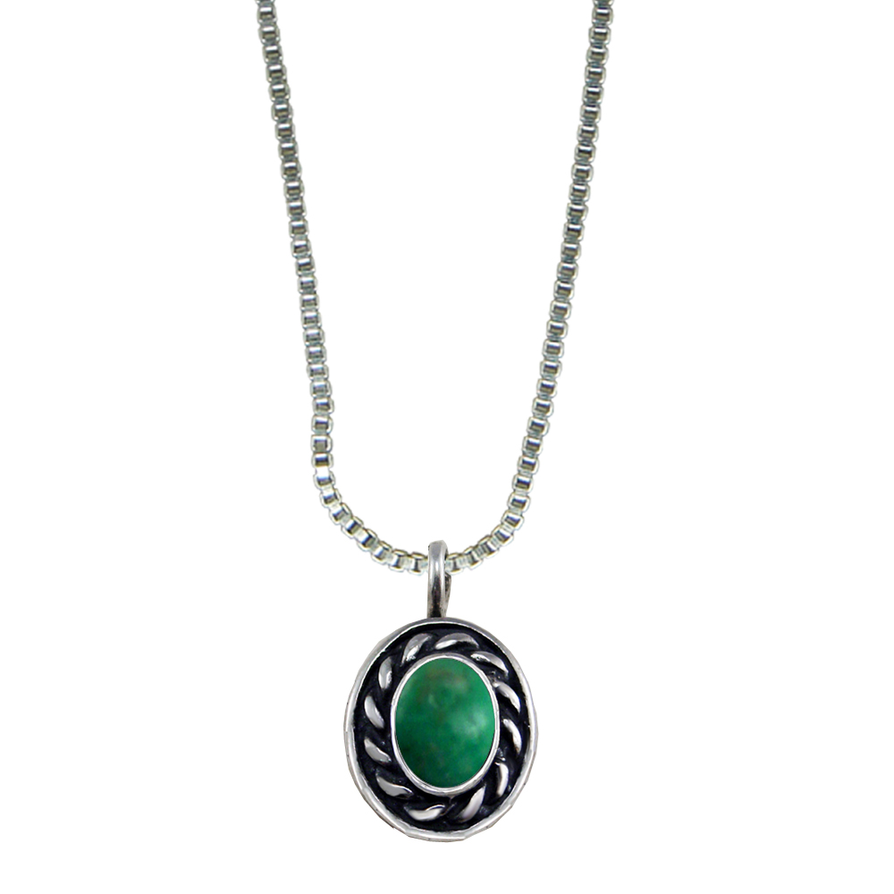 Sterling Silver Little Green Turquoise Pendant Necklace